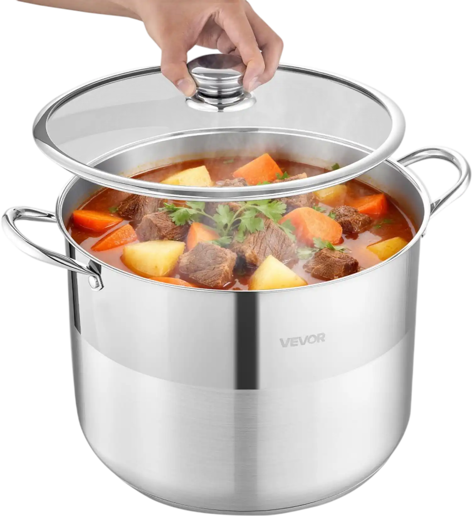 Vevor Stock Pot 16 qt Stainless Steel with Glass Lid New