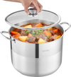 VEVOR Stainless Steel Stock Pot, 16-Quart Stainless Steel Stockpot with Glass Lid, PFOA-Free, PFAS-Free, Compatible with Gas Stoves, Induction Cooktops, Electric Stoves, for Soups, Stews, and Pasta