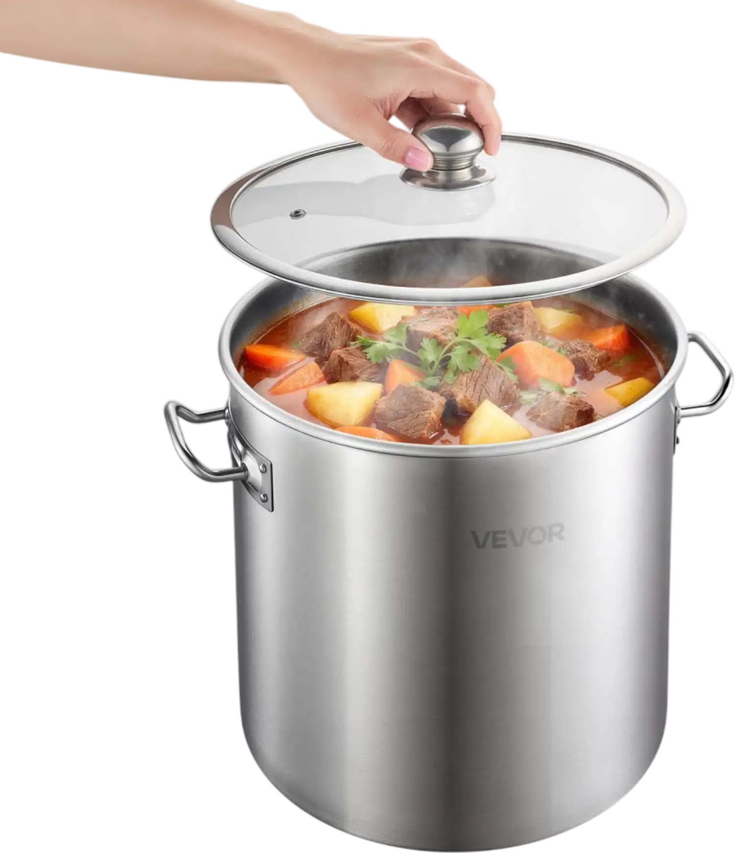 Vevor Stock Pot 21 qt Stainless Steel Stockpot with Glass Lid New