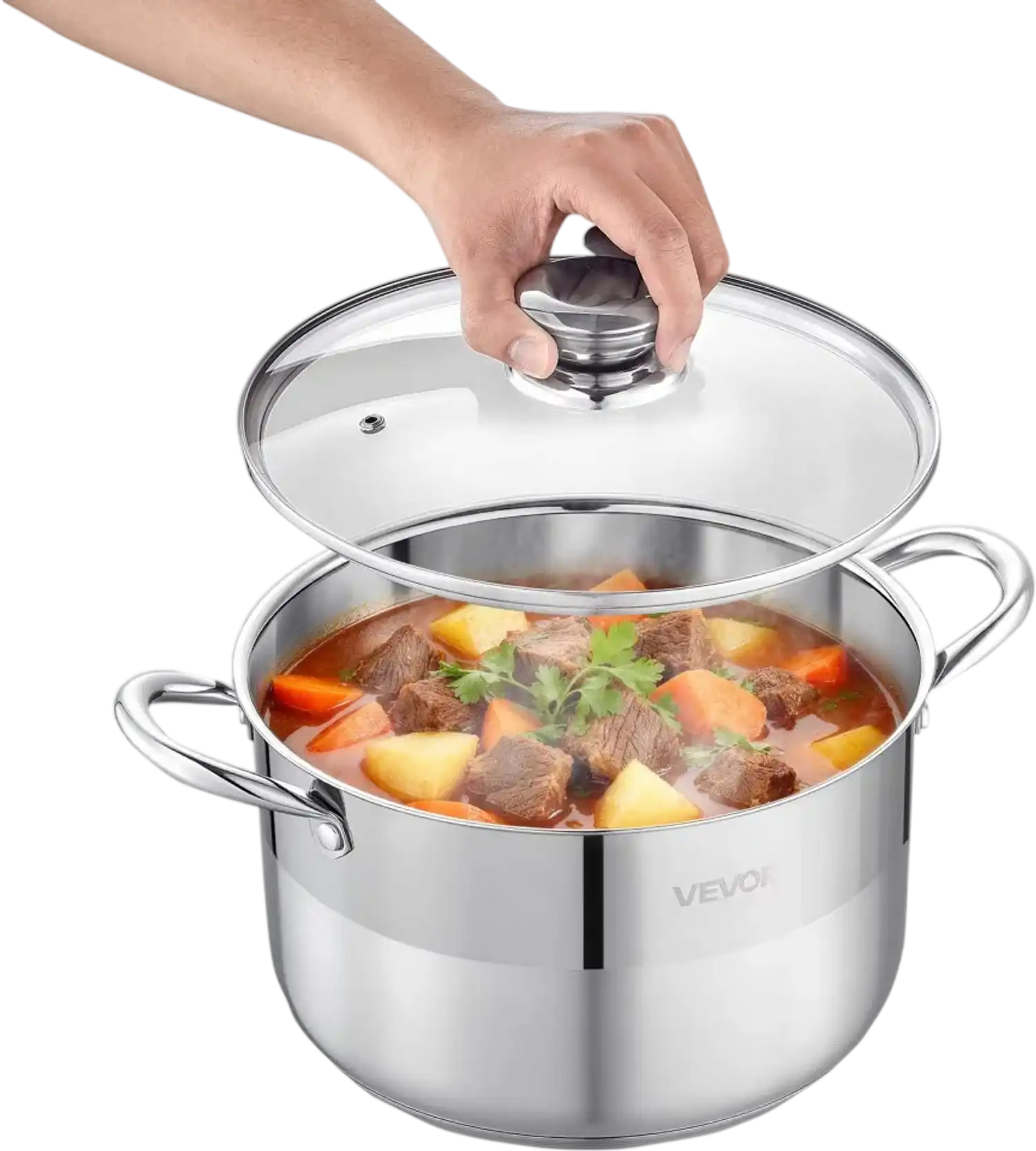 Vevor Stock Pot 8 qt Stainless Steel with Glass Lid New
