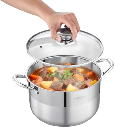 Vevor Stock Pot 8 qt Stainless Steel with Glass Lid New