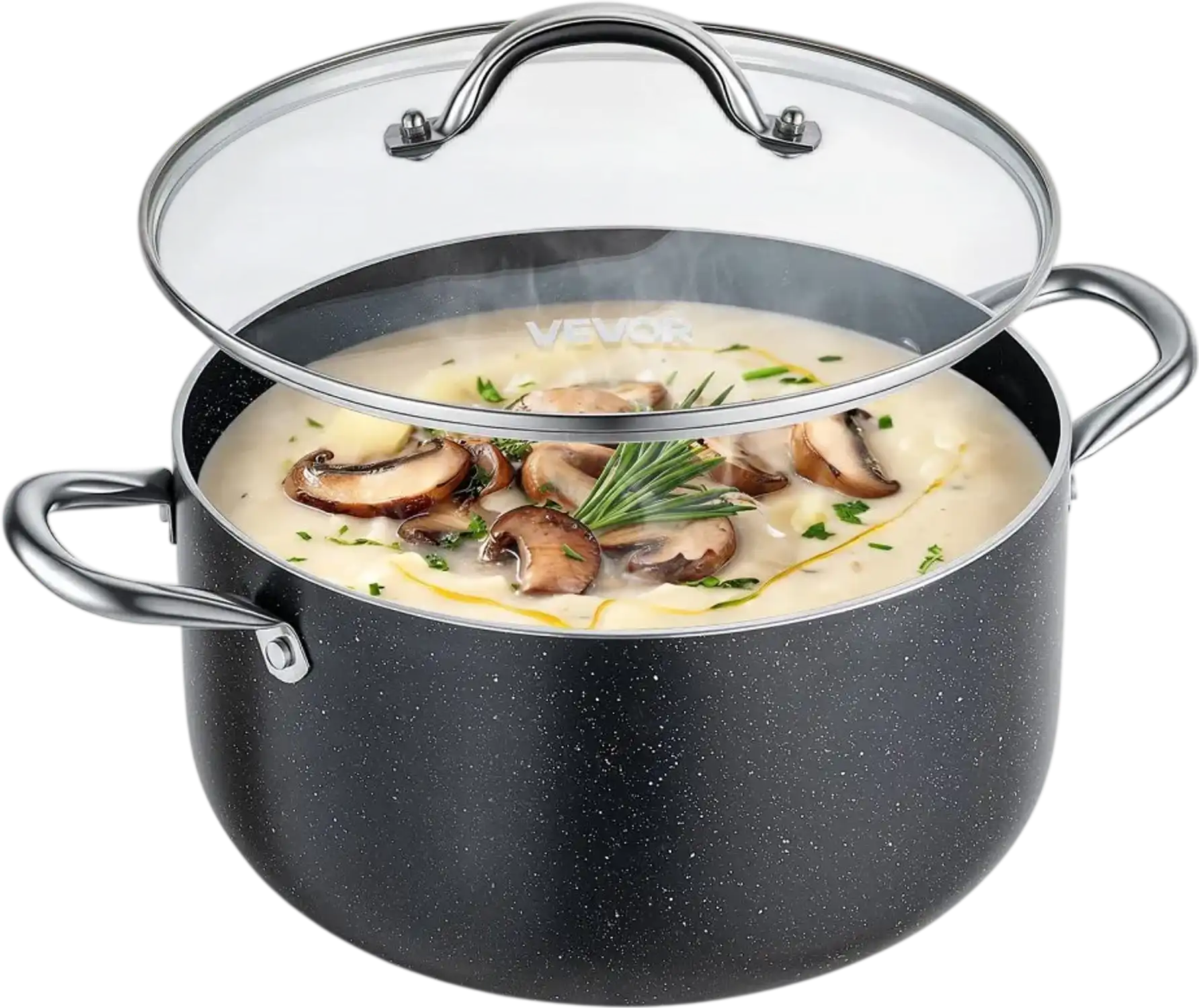 Vevor Stock Pot 8 qt Nonstick Ceramic Coated Aluminum Pot with Glass Lid New