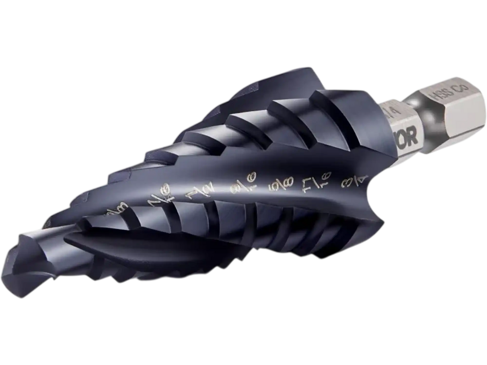 VEVOR Step Drill Bit, 1/4 to 3/4 inch, 1/4 inch Hex Shank, TiAlN Coating Cobalt HSS High Speed Steel, Four Spiral Flute Step Bit for Metal, Stainless Steel, Aluminum, Wood, Plastic, Fiberglass