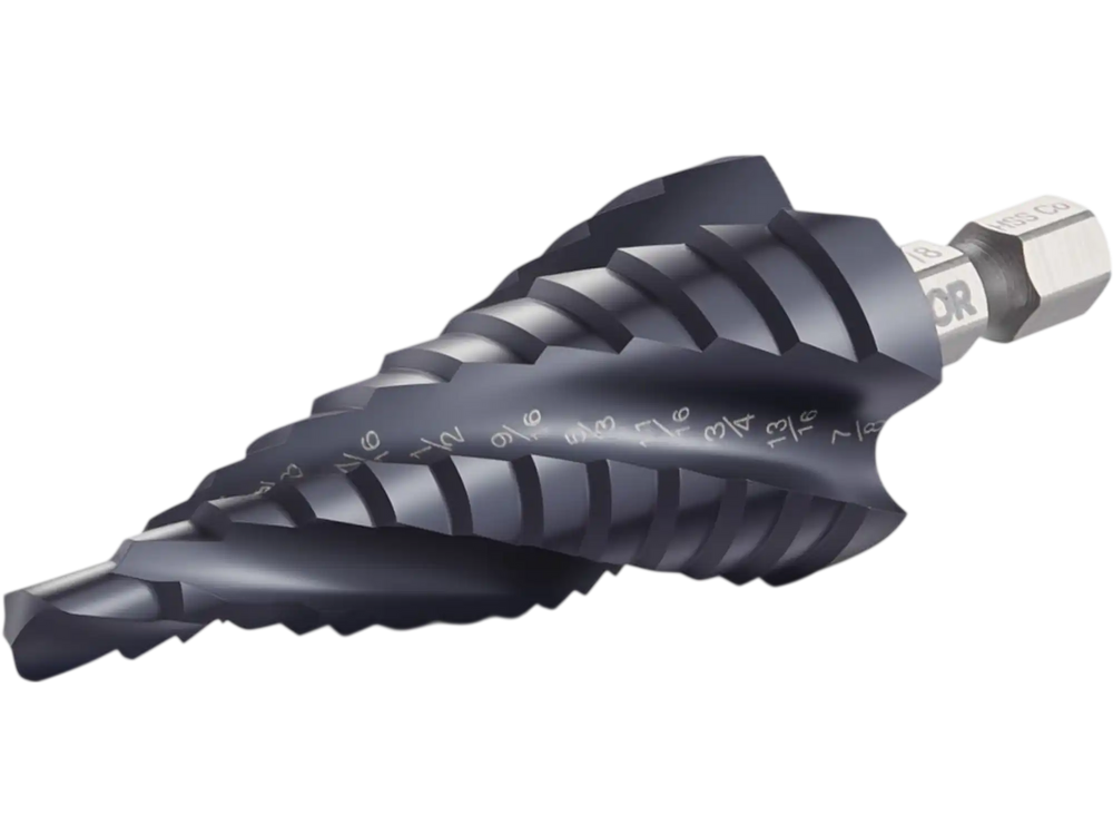 VEVOR Step Drill Bit, 3/16 to 7/8 inch, 1/4 inch Hex Shank, TiAlN Coating Cobalt HSS High Speed Steel, Four Spiral Flute Step Bit for Metal, Stainless Steel, Aluminum, Wood, Plastic, Fiberglass