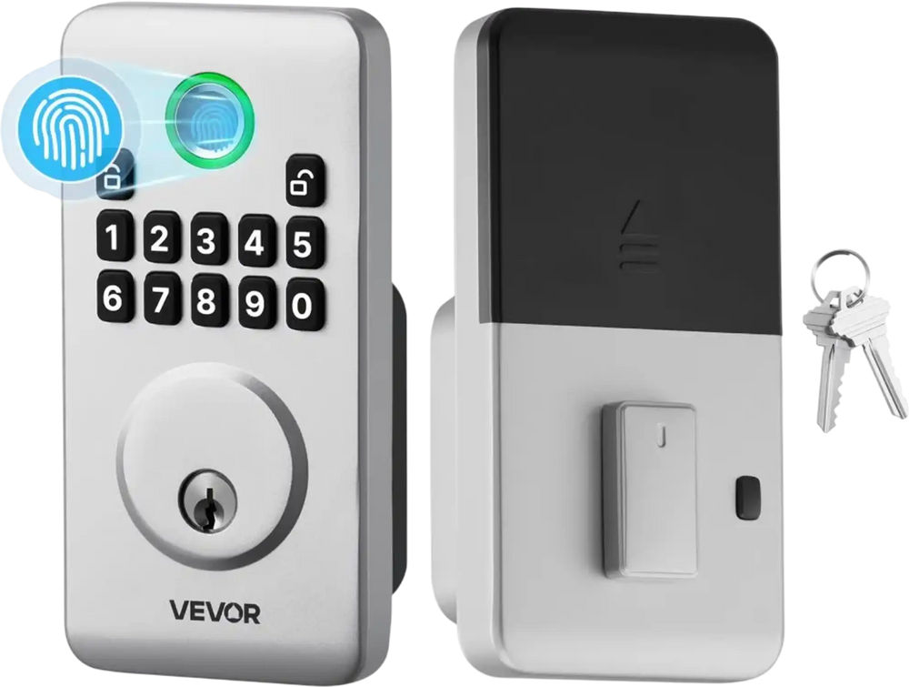 VEVOR Fingerprint Door Lock, Electronic Biometric Deadbolt with Pioneering Easy-Grip Design, Auto Locking, One-Time Code, Anti-Peeking Password, Keyless Entry Door Lock for Home, Apartment, Silver