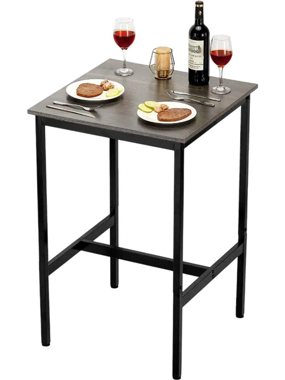 VEVOR Bar Table, Sturdy Metal Frame High Top Pub Table, Small Kitchen Dining, Cocktail Coffee Counter Bar Height Desk, Easy to Assemble, 24x24x36 in, for Living Room Party, Rustic Brown and Black