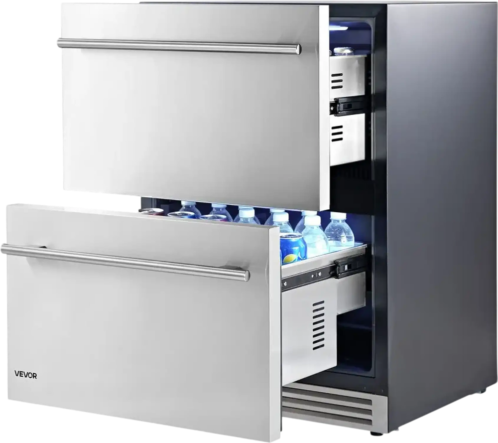 VEVOR Drawer Refrigerator, 24 in Undercounter Beverage Fridge, Large Capacity, Drink Cooler with 304 Stainless Steel Drawers, Temp Control, Powerful Compressor, for Kitchen, Office & Game Room