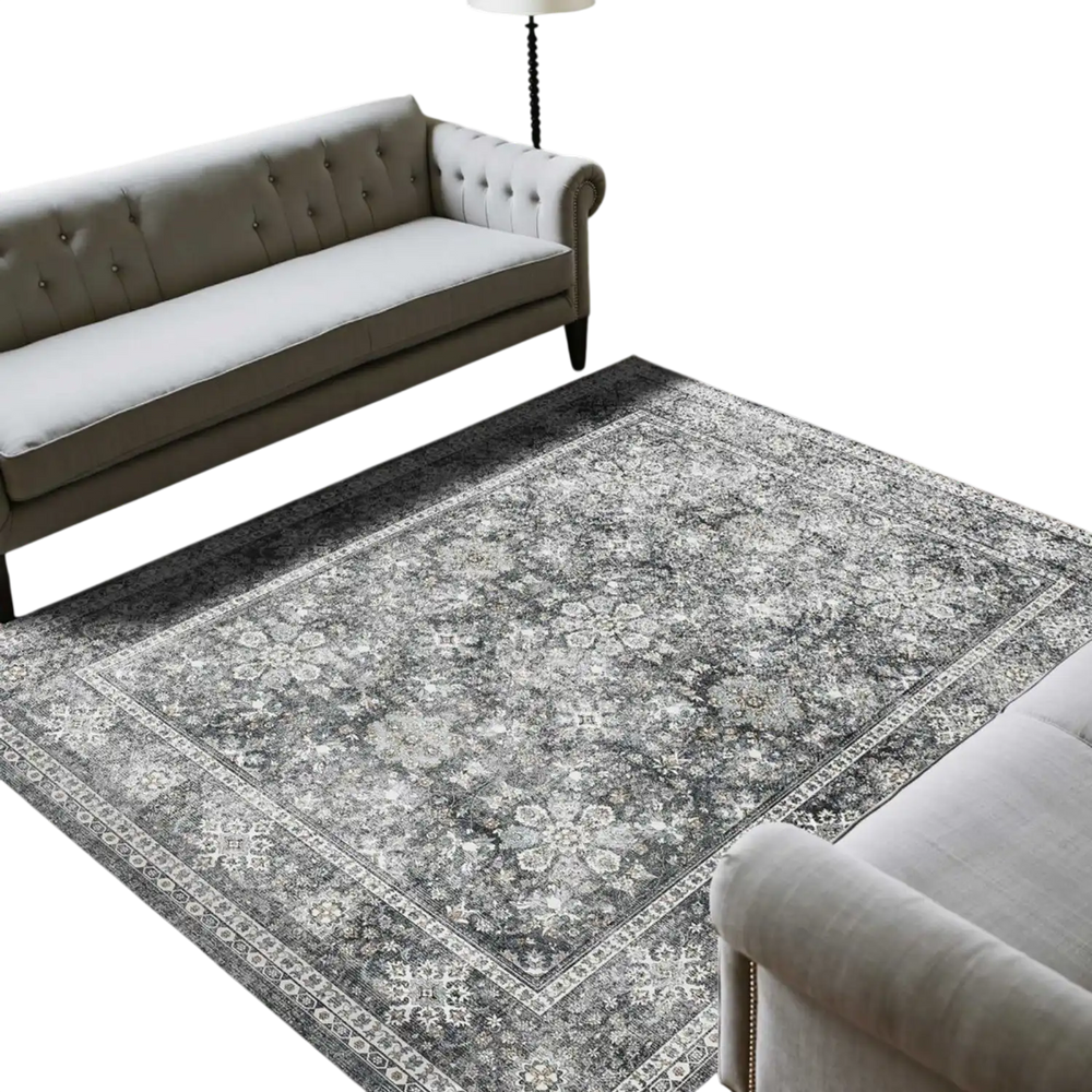 VEVOR Area Rug, 8 x 10 ft Large Washable Rug, Non-Slip and Tear-Resistant Soft Carpet, Pet & Child Friendly Vintage Area Rugs, Indoor Mat for Bedroom, Living Room, Kids Room, Entryway, Office, Gray