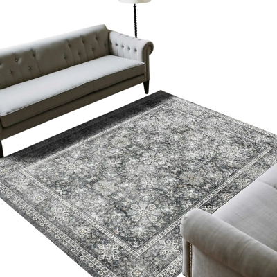 VEVOR Area Rug, 8 x 10 ft Large Washable Rug, Non-Slip and Tear-Resistant Soft Carpet, Pet & Child Friendly Vintage Area Rugs, Indoor Mat for Bedroom, Living Room, Kids Room, Entryway, Office, Gray