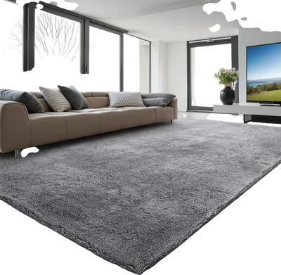 VEVOR Indoor Plush Area Rugs, 8 x 10 ft Soft Plush Carpet, Furry Shag Area Rugs for Living Room, Bedroom, Sunroom, Modern Home Decor Aesthetic, Non-Shedding, Non-Woven, Slip-Resistant, Smoke Gray