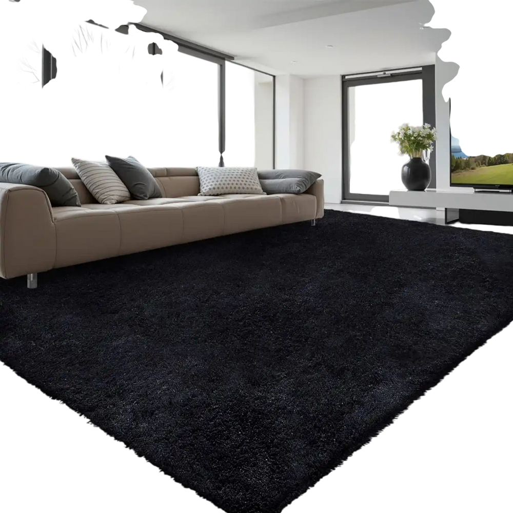 VEVOR Indoor Plush Area Rugs, 8 x 10 ft Soft Plush Carpet, Furry Shag Area Rugs for Living Room, Bedroom, Sunroom, Modern Home Decor Aesthetic, Non-Shedding, Non-Woven, Slip-Resistant, Black