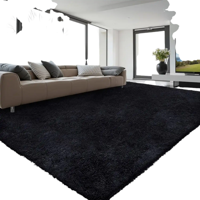 VEVOR Indoor Plush Area Rugs, 8 x 10 ft Soft Plush Carpet, Furry Shag Area Rugs for Living Room, Bedroom, Sunroom, Modern Home Decor Aesthetic, Non-Shedding, Non-Woven, Slip-Resistant, Black