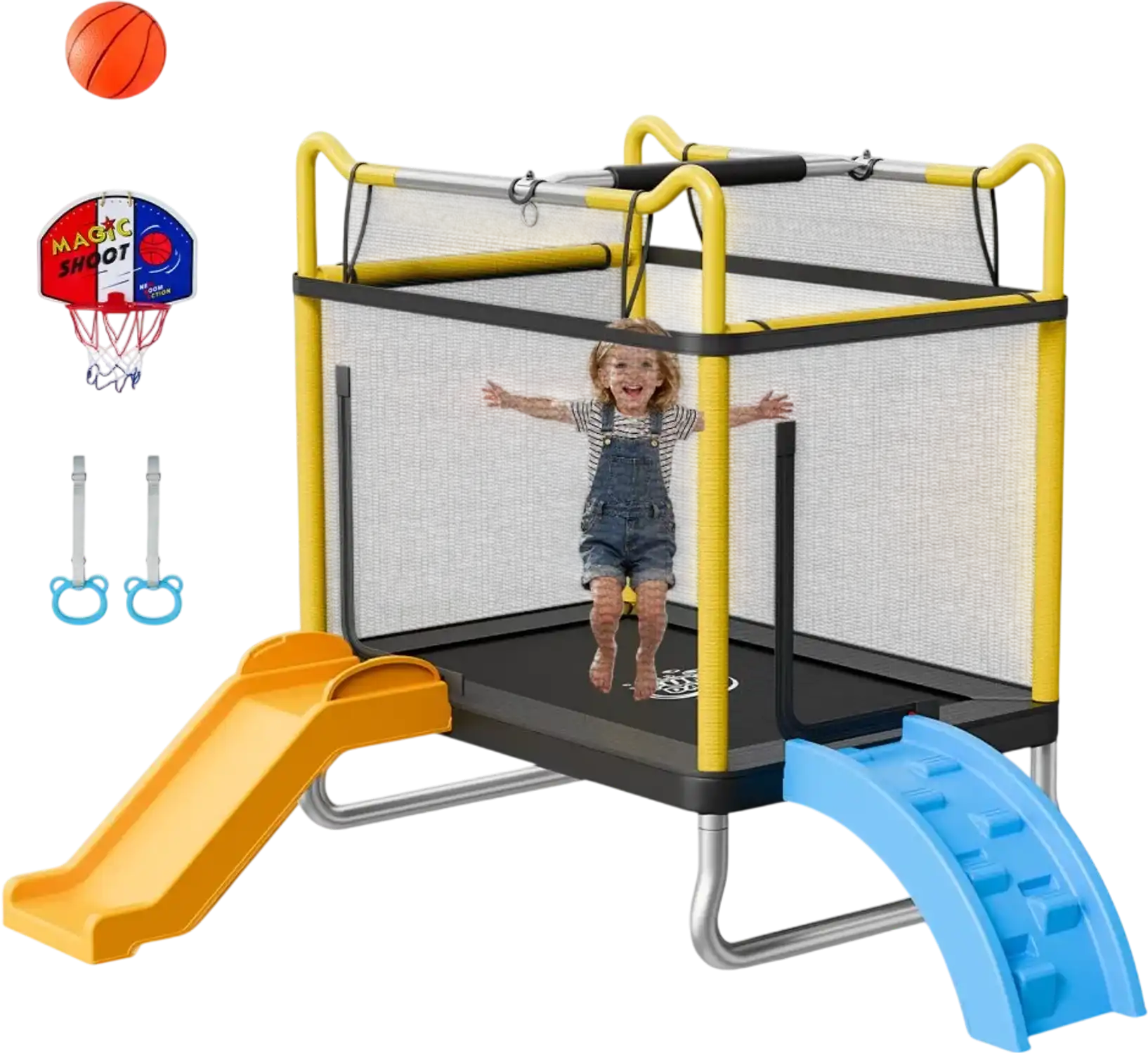 Vevor Trampoline Kids Mini Indoor/Outdoor Play Set with Enclosure Net, Slide & Ring New