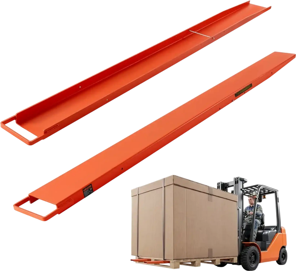 VEVOR Forklift Extensions 96 x 6.5 in, Upgrade Retaining Loop & Bottom Lock, for Forklifts and Forklift Trucks, Heavy-Duty Industrial Pallet Fork Attachments, Extended Load Handling, Orange, 1 Pair