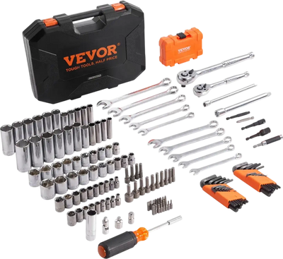 Vevor Mechanics Tool Set 145-Piece SAE and Metric Socket and Wrench Kit with Storage Case New