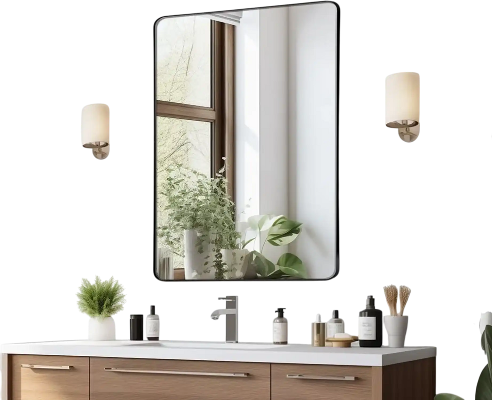 VEVOR Wall Mounted Makeup Mirror, 0.15" Thick, 22" x 30" Mirror with Aluminium Alloy Frame & Explosion-Proof Film, Scratch-Resistant Mirror with Z-Shaped Bracket, Fit for Bathroom/Bedroom/Living Room