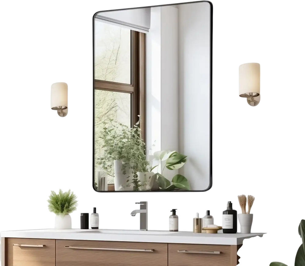 VEVOR Wall Mounted Makeup Mirror, 0.15" Thick, 30" x 40" Mirror with Aluminium Alloy Frame & Explosion-Proof Film, Scratch-Resistant Mirror with Z-Shaped Bracket, Fit for Bathroom/Bedroom/Living Room