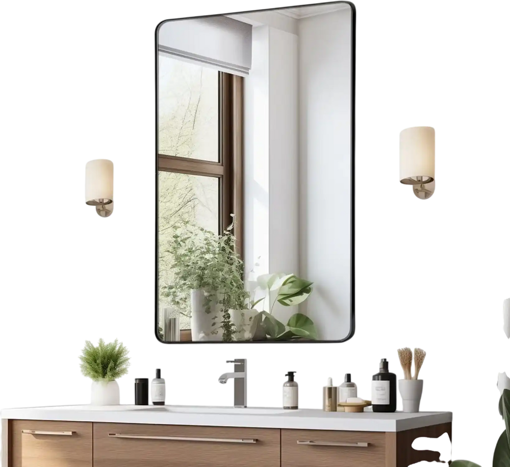VEVOR Wall Mounted Makeup Mirror, 0.15" Thick, 30" x 48" Mirror with Aluminium Alloy Frame & Explosion-Proof Film, Scratch-Resistant Mirror with Z-Shaped Bracket, Fit for Bathroom/Bedroom/Living Room
