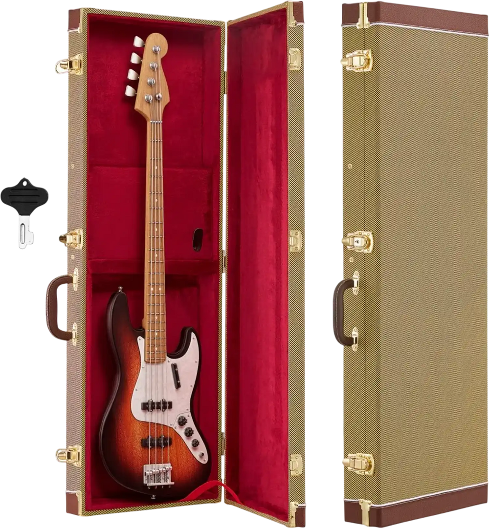 VEVOR Electric Guitar Hard Case, 41.3 Inch, Rectangle Wooden Hard-Shell Protective Carrying Case, with Lock Latch, Padding, Accessory Compartment, Key, for 39 Inch Tele/ST Electric Guitars, Yellow