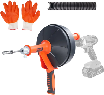 Vevor Drain Auger 25' Plumbing Snake with Drill Attachment New