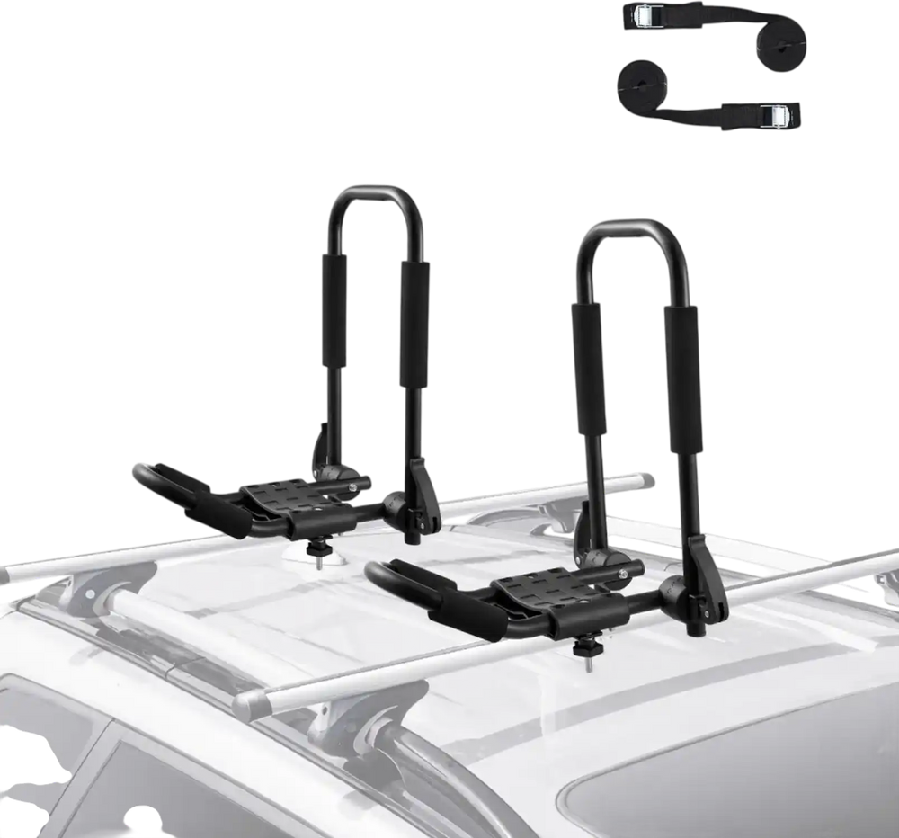 VEVOR Kayak Roof Rack 1 Pair J-Bar, Soft Roof Rack Quick Folding, Top Mount Tie Down, Carrier for kayak, Surf Board, Canoe, SUP, Ski Board, Mount on Car, SUV, Truck, 1 Kayak