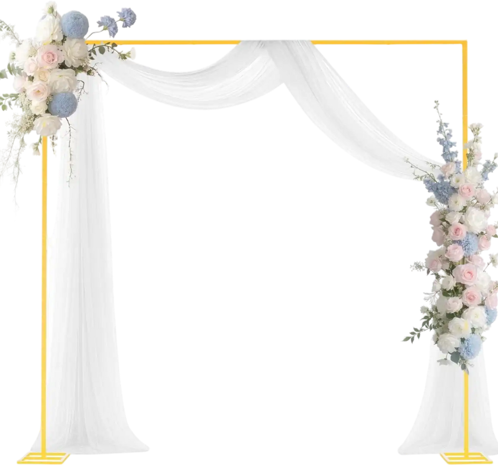 VEVOR Arch Backdrop Stand, 8 x 8 ft, Stable Structure, Easy Assembly, Square Gold Metal Arch Backdrop Stand for Wedding, Birthday Party, Graduation, Holiday Celebration, and Ceremony Decoration