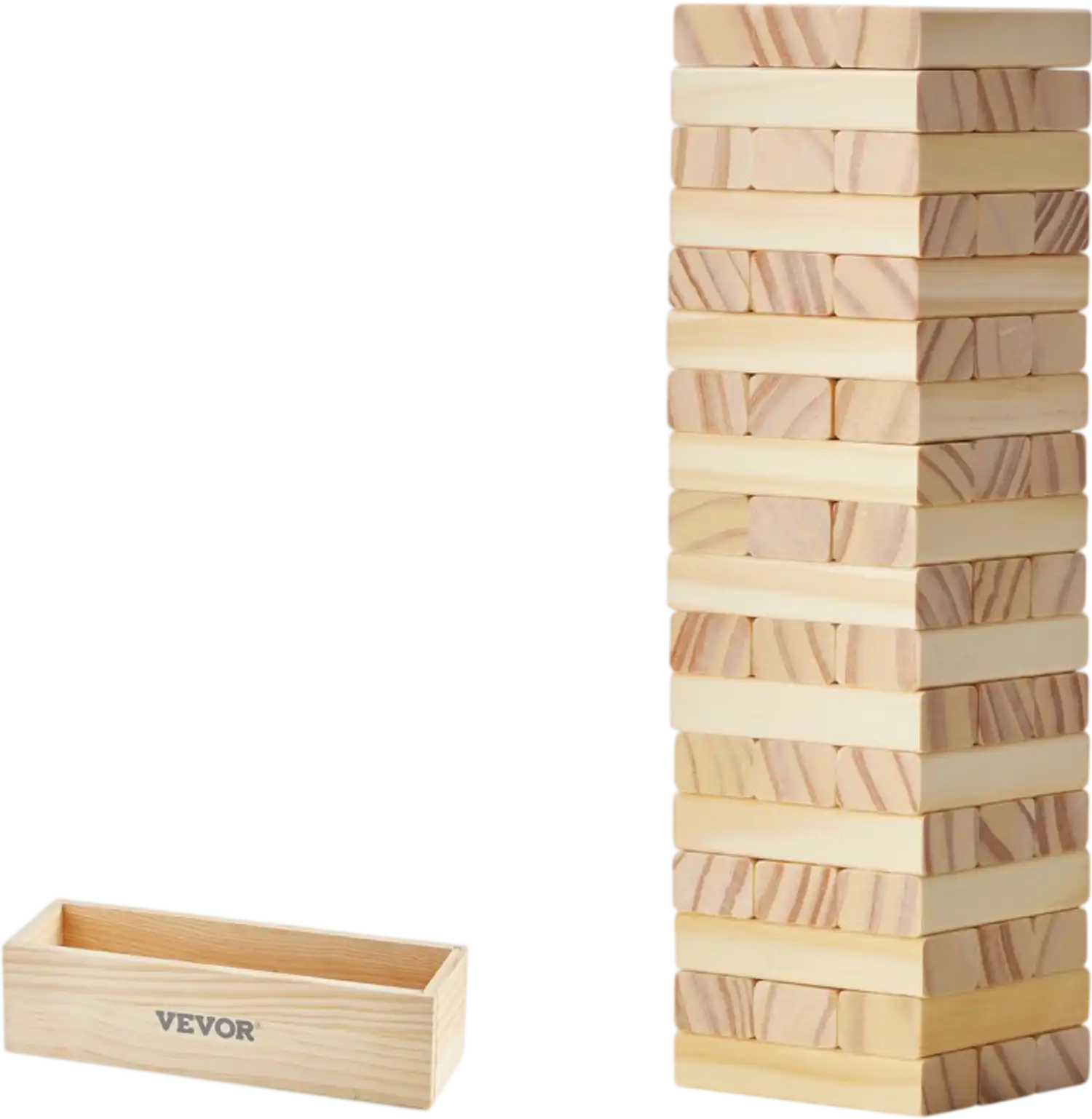 Vevor Tumbling Timber Toy 54-Block Pine Wood Tower Game with Storage Crate New