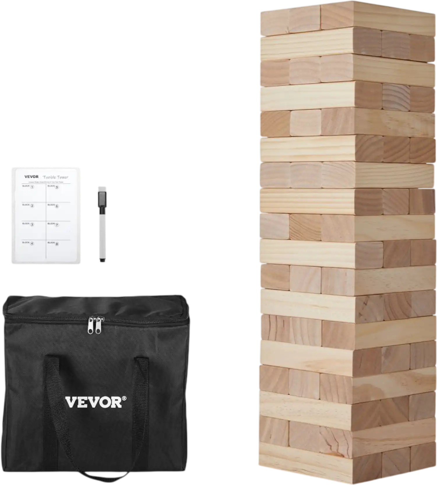 Vevor Tumbling Tower Game Giant 54-Piece Pine Wood Stacking Set New