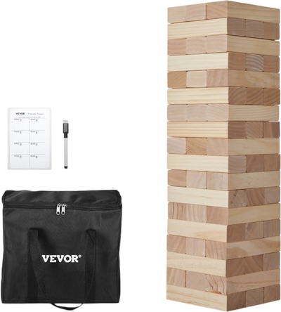 VEVOR Tumbling Timber Toy, 54 Blocks Large Tumble Tower Blocks Game, Pine Wood Tumbling Tower Game with Carry Bag and Scoreboard, Wooden Stacking Game, Tumble Tower Family Games for Indoor/Outdoor