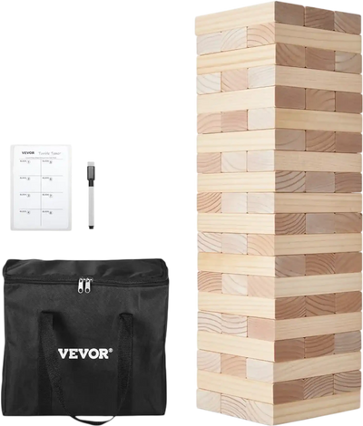 VEVOR Tumbling Timber Toy, 60 Blocks Giant Tumble Tower Blocks Game, Pine Wood Tumbling Tower Game with Carry Bag and Scoreboard, Wooden Stacking Game, Tumble Tower Family Games for Indoor/Outdoor