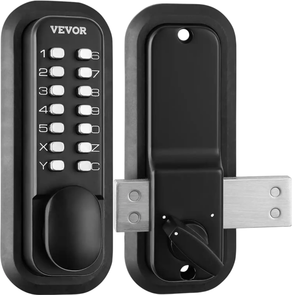 VEVOR Mechanical Keyless Entry Door Lock, 14 Digit Keypad, Outdoor Gate Door Locks Set with Surface-mounted Latch, Water-proof Zinc Alloy, Keypad and Knob, Easy to Install, for Garden, Garage, Yard