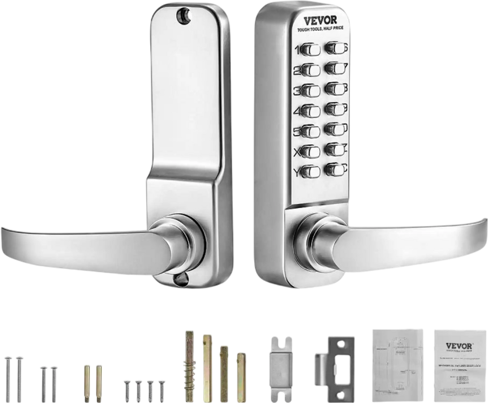 VEVOR Mechanical Keyless Entry Door Lock, 14 Key Mechanical Door Lock, Mechanical Keypad Door Lock with Handle, Stainless Steel Waterproof Keyless Gate Lock, for Home Office Outdoor Fence Garage Yard