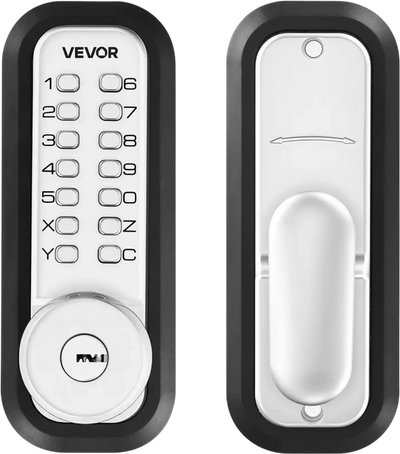 VEVOR Mechanical Keyless Entry Door Lock, 2.0 Code Upgrade, 4-7 Digits Code, Single-Sided Push Button Combination Mechanical Keypad Door Knob, Auto Locking, for Garden Gates, Indoor or Outdoor, Silver
