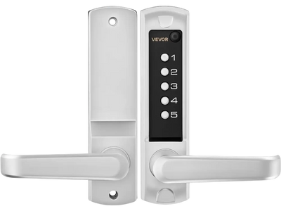 VEVOR Mechanical Keyless Entry Door Lock, 2.0 Code Upgrade, 5 Digits Code, Single-Sided Push Button Combination Keypad Door Lock with Handle, Auto Locking, for Garden Gates, Indoor or Outdoor, Silver