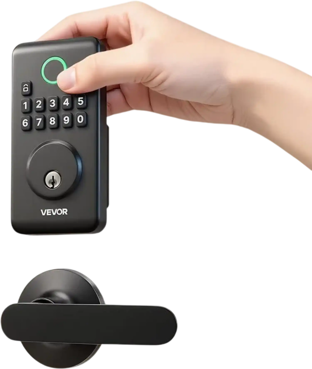 VEVOR Keyless Entry Door Lock with Handle Set, Electronic Keypad Deadbolt with Lever Handles, Pioneering Easy-Grip Design, Customizable User Codes, Keyed Entry, Auto Lock, Anti-Peeking, Matte Black