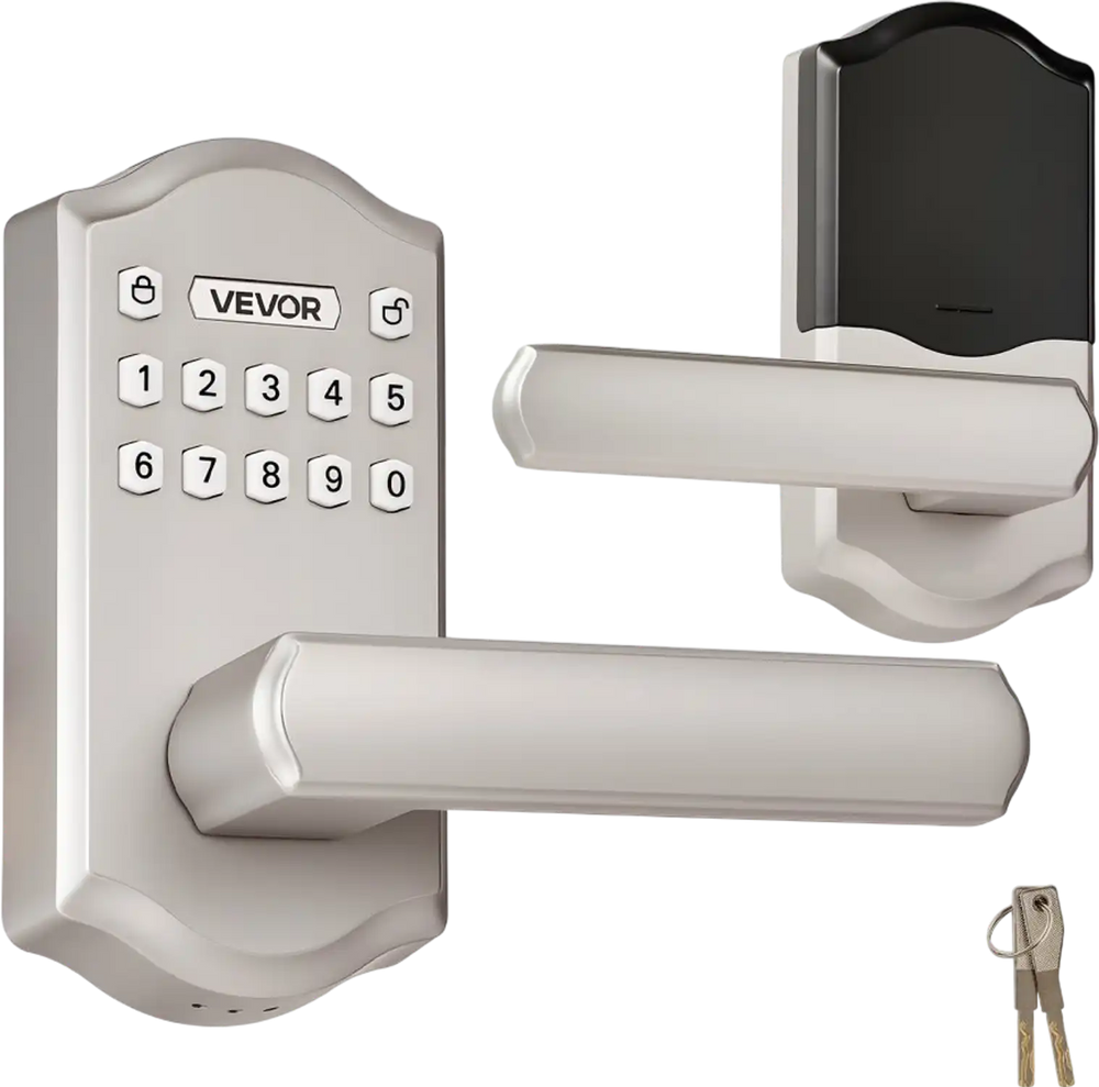 VEVOR Keyless Entry Door Lock with Handle, Electronic Lever Door Handle with Keypad, Customizable User Codes, Keyed Entry, Auto Lock, Anti-Peeking Password, Backlit Keypad, for Home, Satin Nickel