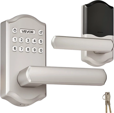 VEVOR Keyless Entry Door Lock with Handle, Electronic Lever Door Handle with Keypad, Customizable User Codes, Keyed Entry, Auto Lock, Anti-Peeking Password, Backlit Keypad, for Home, Satin Nickel