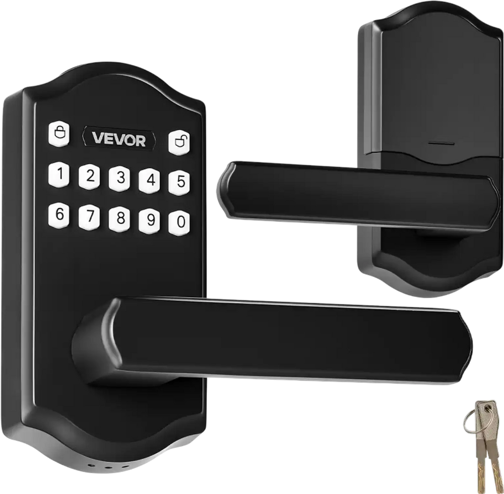 VEVOR Keyless Entry Door Lock with Handle, Electronic Lever Door Handle with Keypad, Customizable User Codes, Keyed Entry, Auto Lock, Anti-Peeking Password, Backlit Keypad, for Home, Matte Black