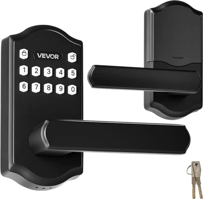 VEVOR Keyless Entry Door Lock with Handle, Electronic Lever Door Handle with Keypad, Customizable User Codes, Keyed Entry, Auto Lock, Anti-Peeking Password, Backlit Keypad, for Home, Matte Black