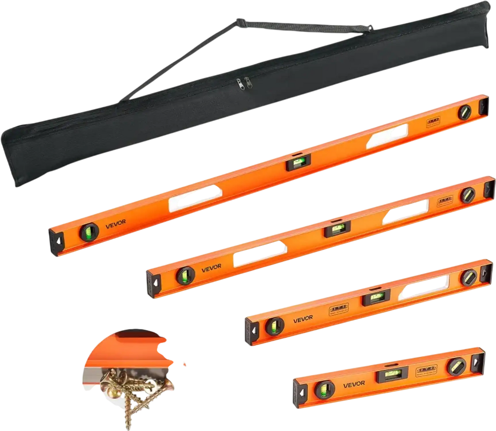 VEVOR Magnetic Level Set, 4-Piece Included 16/24/36/48 in, Aluminum Alloy I-Beam Bubble Leveler with Clear 3 Green Vials & Hanging Hole, Level Tool Ideal for Hanging Pictures, Home Improvement & DIY