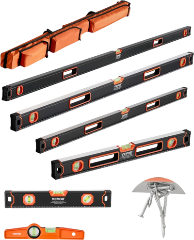 VEVOR 6-Piece Torpedo Level, 78/48/32/24/16/10 Inch All Magnetic Levels Set, Bubble Vials Ruler for 45/90/180 Degree, Aluminum Alloy Magnetic Box Leveler Tool, Shock-Resistance, SAE and Metric Scale