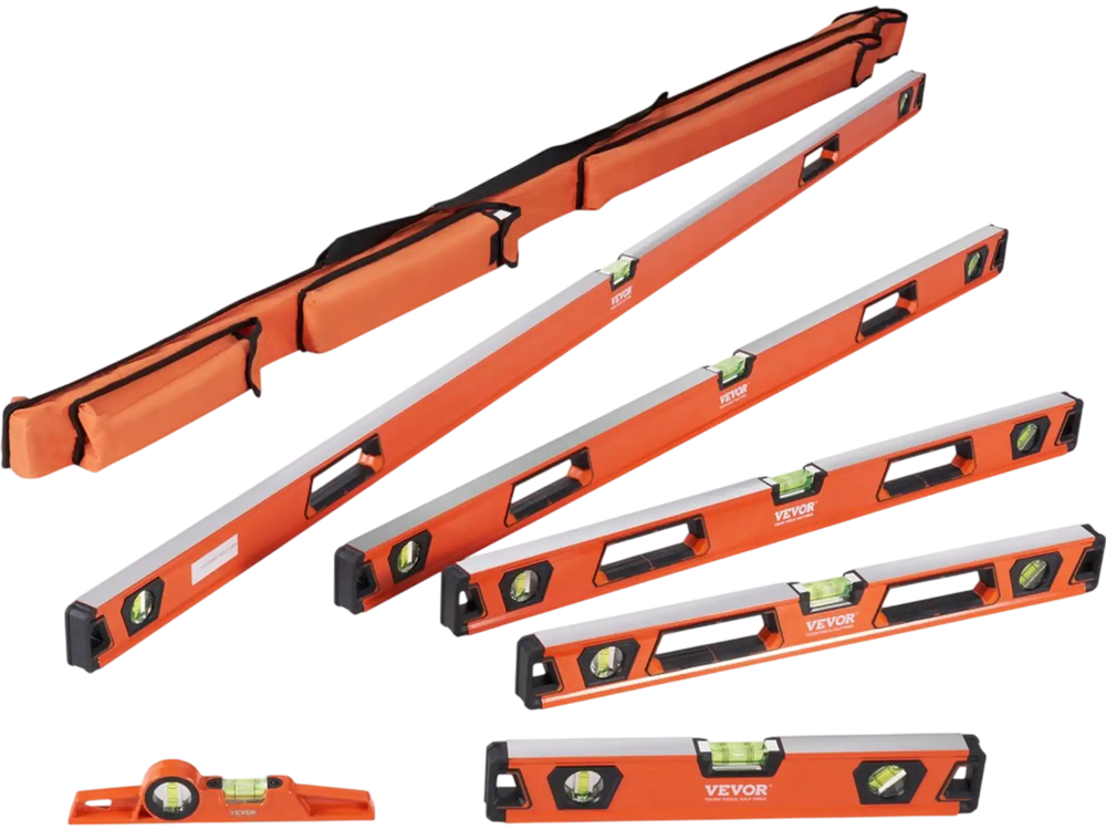 VEVOR Magnetic Torpedo Level, 78/48/32/24/16/10 in Mechanical Level Set, Bubble Vials Ruler for 45/90/180 Degree, Aluminum Alloy Leveler Tool w/ Viewing Window, Shock-Resistant for Plumbing, Wood