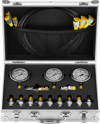 Vevor Hydraulic Pressure Test Kit 250/400/600 Bar 3 Gauges 11 Couplings 3 Hoses New