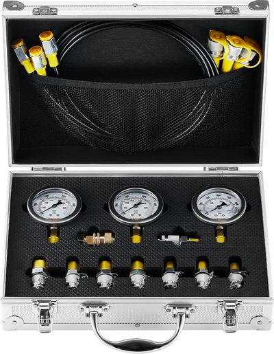 Vevor Hydraulic Pressure Test Kit 250/400/600 Bar 3 Gauges 9 Couplings 3 Hoses New