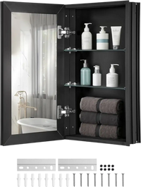 VEVOR Medicine Cabinet, 14 x 24 inches, Medicine Cabinet for Bathroom with Mirror,  Aluminum Frame Bathroom Wall Cabinet, 2-layer Adjustable Shelves, Recessed & Wall-mounted Installation