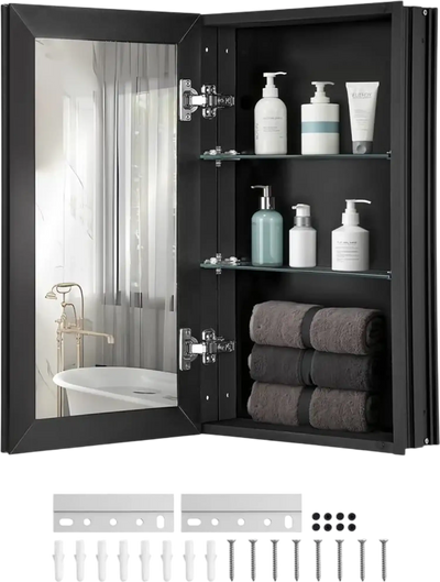 VEVOR Medicine Cabinet, 14 x 24 inches, Medicine Cabinet for Bathroom with Mirror,  Aluminum Frame Bathroom Wall Cabinet, 2-layer Adjustable Shelves, Recessed & Wall-mounted Installation