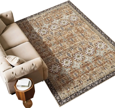 VEVOR Area Rug, 6 x 9 ft Large Washable Rug, Non-Slip and Tear-Resistant Soft Carpet, Pet & Child Friendly Vintage Area Rugs, Indoor Mat for Bedroom, Living Room, Kids Room, Entryway, Brown Green