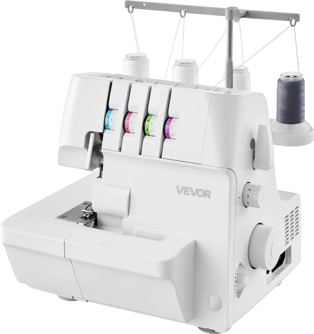 VEVOR Serger Overlock Sewing Machine, 1250 Stitches Per Minute, 2-3-4 Thread Capability, 0.7-2 Adjustable Differential Feed, with Free Arm and LED Light, Sewing Machine for Various Fabrics, White