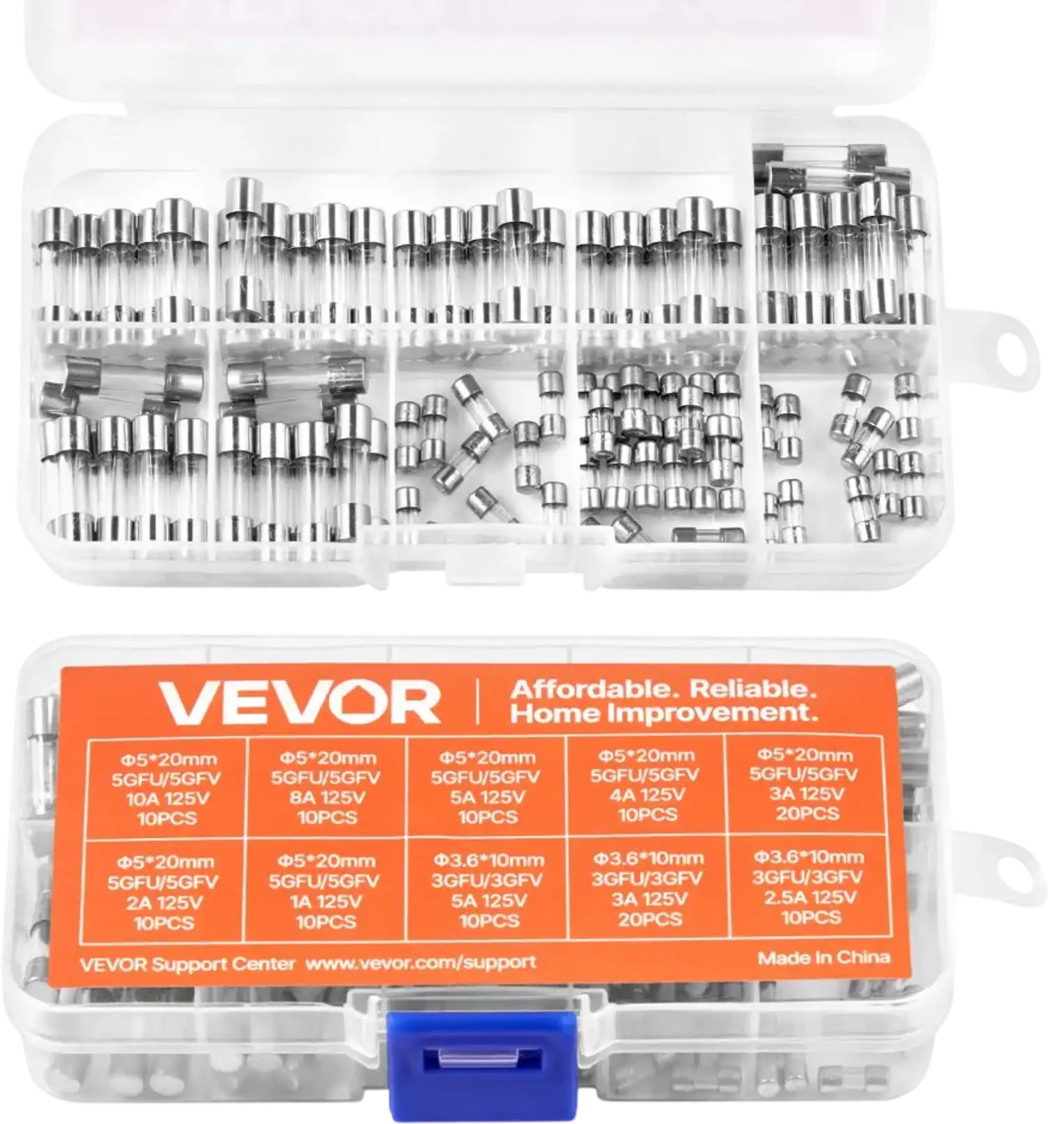 Vevor Glass Fuse Kit 120-Pc Fast-Blow 125V Tube Fuses New