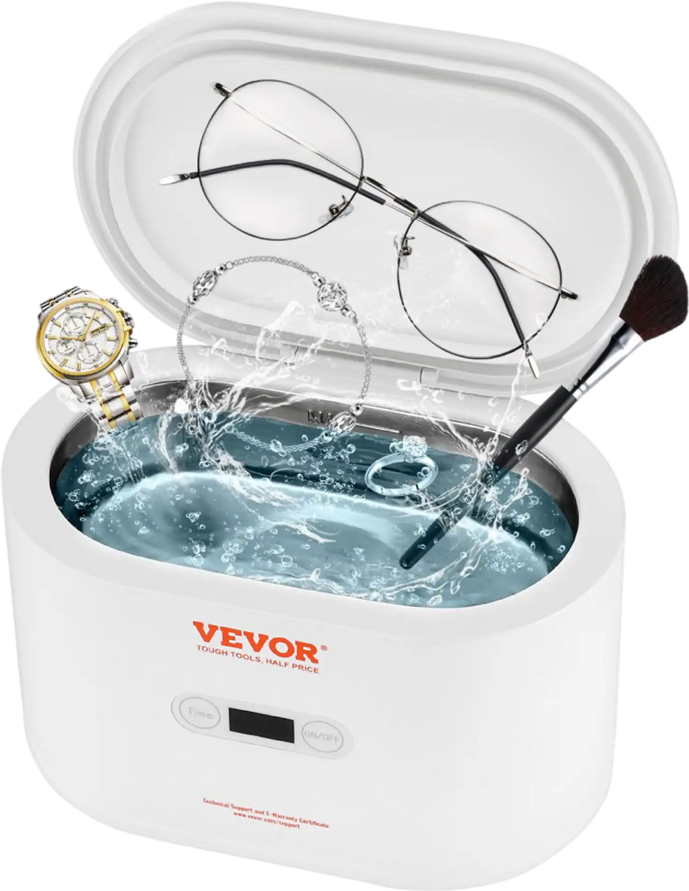 VEVOR Jewelry Cleaner Ultrasonic Machine, Ultrasonic Cleaner Machine Portable 22oz (650ml) with 5 Digital Timer, Sonic Jewelry Cleaner with 2 Cleaning Baskets for Eyeglasses, Watches, Dentures, Rings